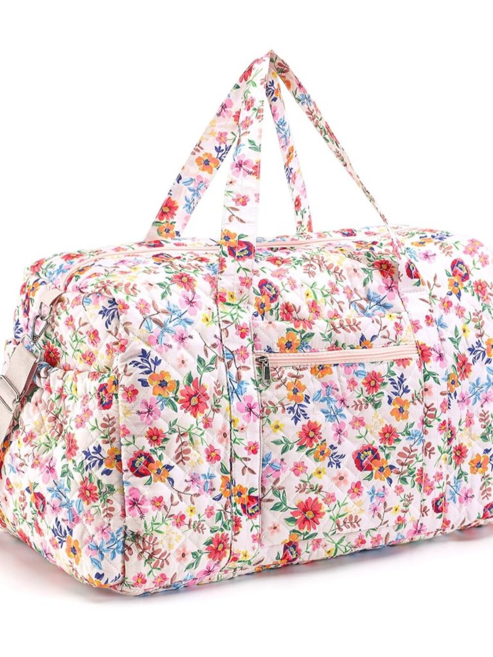 Large Quilted Travel Duffle Bag for Women Floral Portable Gym Weekender Bag with
